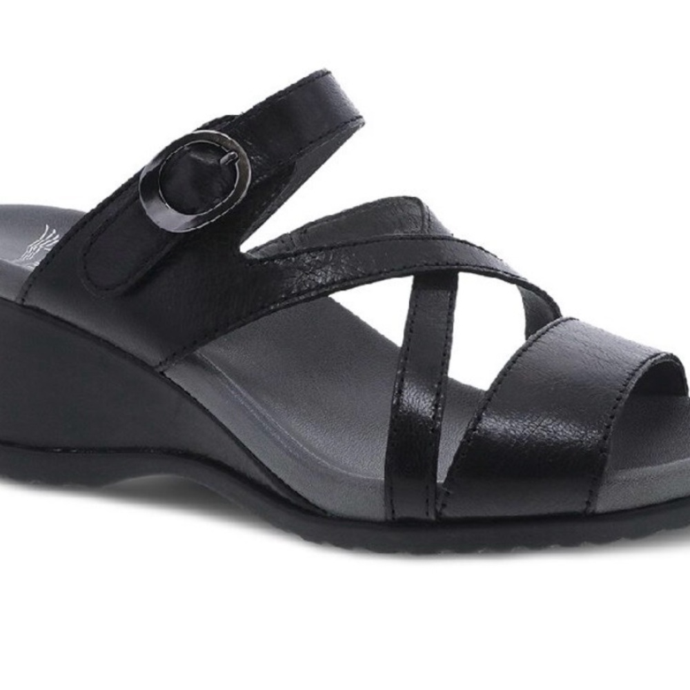 Dansko Ana Women's Sandals, Black Glazed Kid Leather, Size 41